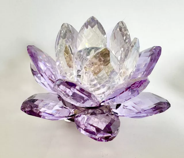 Beauty Swarovski Large 3.25" Crystal Purple Lotus Waterlily Candleholder W/Box