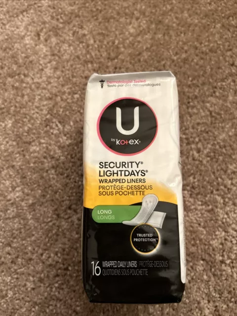 U by Kotex 01247 Security Lightdays Wrapped Liners Long QTY 12 Packs of 16