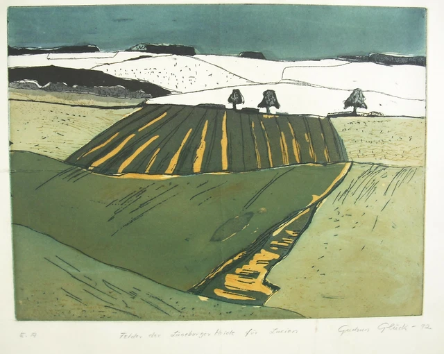 Gravure Signée Gisela Bührmann - 'Paysage De Parc' (1965) - Réalisme - Occasion Très Bon état