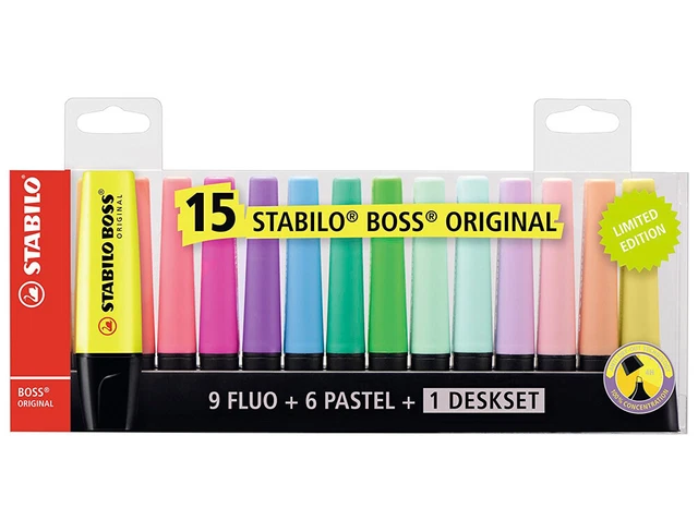 Stabolo Boss 70 pacchetto di 15 marcatori fluorescenti - corsa tra 2 e 5 mm - ri