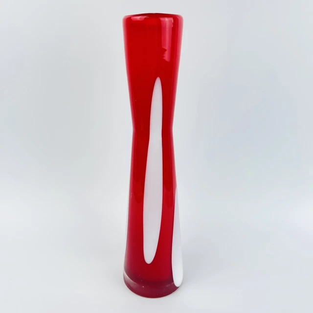 Pier 1 Red with White Dots 11” tall Art Deco Cased Style Glass Vase