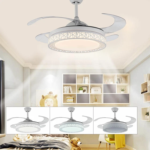 42 IN INVISIBLE Ceiling Fan Chandelier LED Light Retractable Blade with