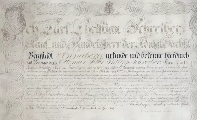 GESELLENBRIEF - Annaberg Kaufmann - Federzeichnung - 1822