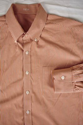 J. Hilburn Reddish Orange Checked Button Down Collar Dress Shirt Size: 17/34.5