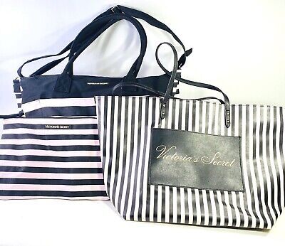 Victoria's Secret Lot of 3 Striped Large Duffle Weekend Travel Gym Tote Bag EUC