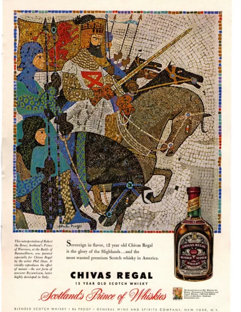 1958 Chivas Regal Scotch Robert The Bruce Bannockburn Phil Hays Mosaic Print Ad