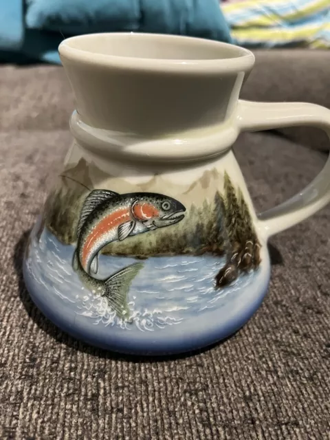 Vintage Stanley Papel for Otagiri Japan Rainbow Trout Fish No Spill Coffee  Mug