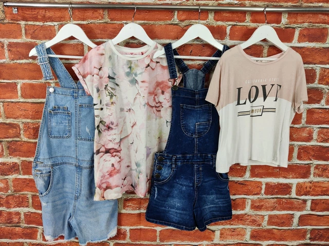 GIRLS BUNDLE AGE 11-12 YEARS ZARA FIRETRAP etc DENIM DUNGAREES T-SHIRT SET 152CM