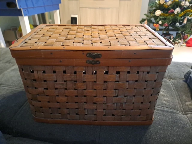 Panier Ancien Amérindien En Bois Peint Et Tressé | Pièce Authentique Des Woodlands (USA)