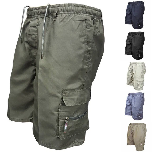 Mens Cargo Pockets Shorts Pants Elastic Waist Drawstrings Casual Short Trousers