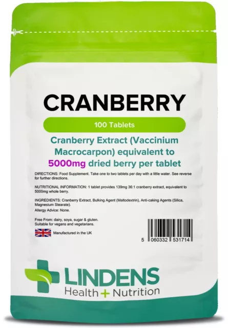 Cranberry Juice 5000mg 100 Tablets for Cystitis Urinary Support Lindens