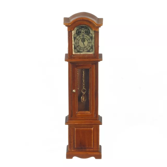 Dolls House Walnut Grandfather Clock Miniature Narrow Hall Furniture 1:12 Scale