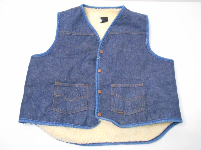 Vtg Sears Roebucks Mens Vest Size XL Denim Western Cowboy Sherpa Lining