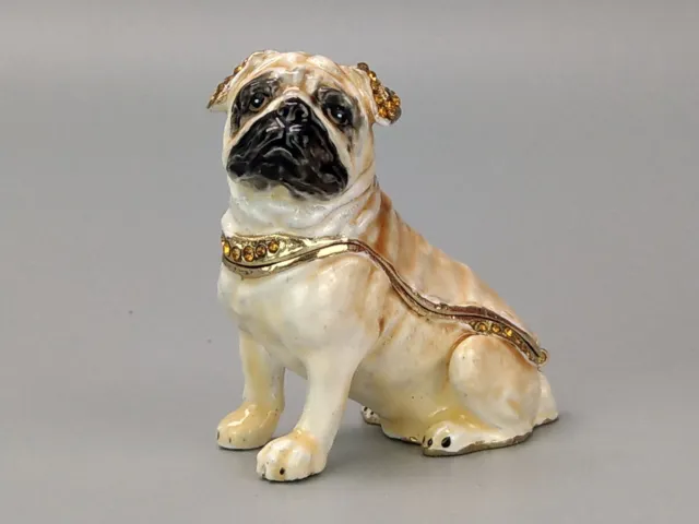 Vintage pug dog enamelled Trinket box Figurine