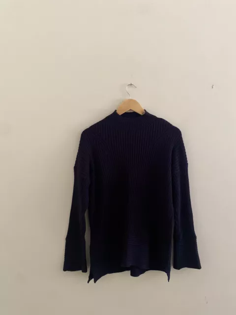 Goondiwindi Cotton Merino Wool Blend Navy Ribbed Jumper Size 18