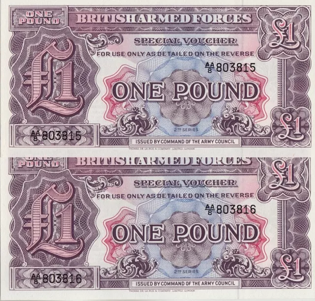 UK PM22a British Armed Forces Special Voucher 1 POUND 1948 UNC PAIR Consecutive