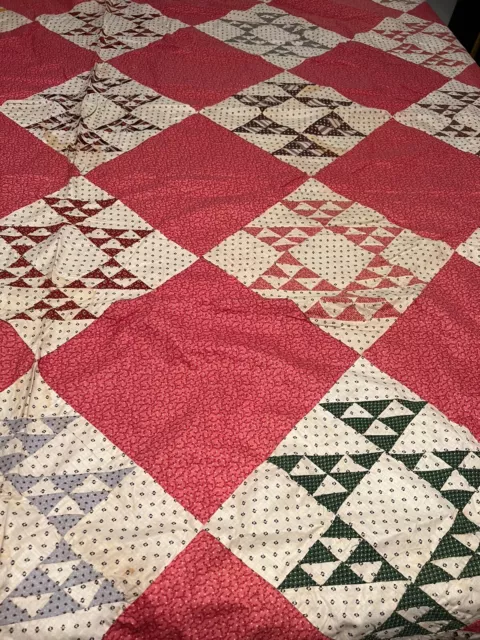 Late 1800s Antique Handmade Hand Stitched Double Pyramids Quilt Top 76x83 #128