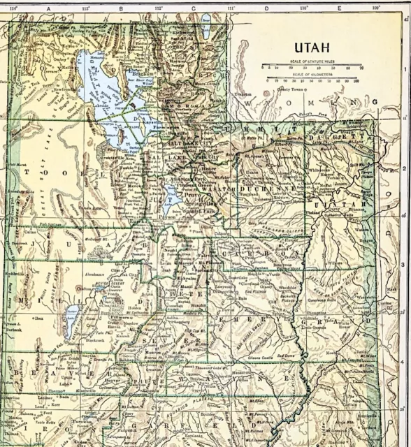 1935 UTAH Map Salt Lake City Ogden Provo St George COUNTY TOWNSHIPS RAILROADS