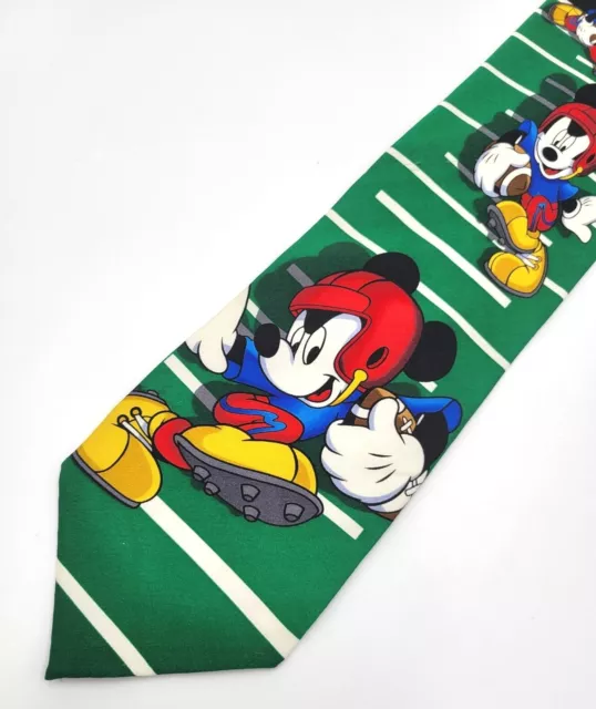 Disney Mickey Unlimited Mickey Mouse NFL Football 100% Silk Mens Tie Green Black