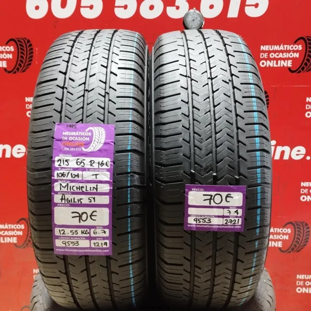 2x 215 65 16C 106/104T Michelin Agilis 51 6.7/7.4mm Réf: 9553