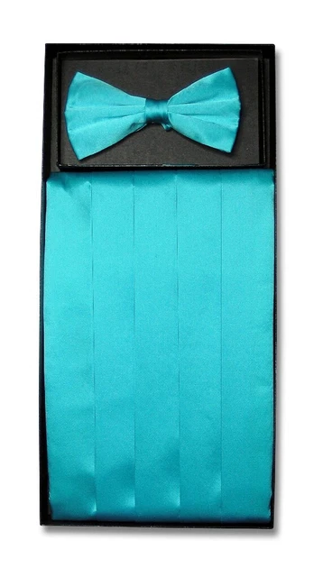 SILK Cumberbund & BowTie Solid TURQUIOSE BLUE Color Men's Cummerbund Bow Tie Set