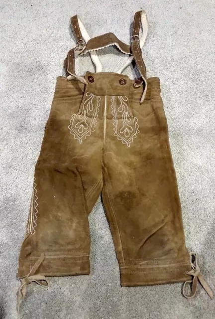 Vintage German Childrens Authentic Leather Long Lederhosen Pants & Suspenders!
