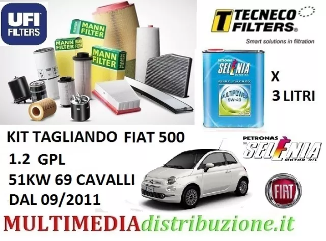 KIT TAGLIANDO E Olio Selenia Multipower 5W-40 Fiat 500 1.2 Gas Gpl 69Cv  51Kw EUR 77,90 - PicClick IT