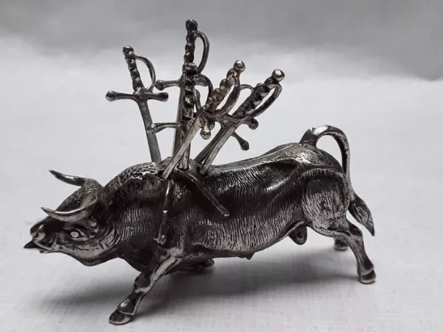 Antique Silver Matador Bull form hors d'oeuvre Sword Skewers