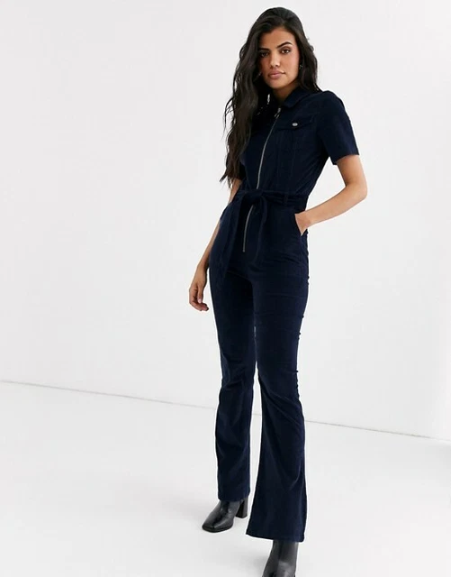 NEW WAREHOUSE CORD Zip Front Jumpsuit With Pockets Navy Blue Retro Look Look 16 65.00 PicClick UK