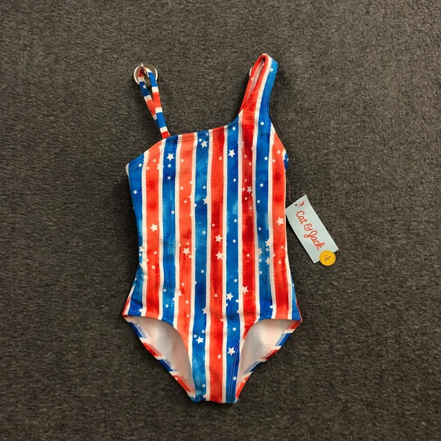 Cat & Jack Girl's One Piece Swimsuit one Piece One Shoulder USA Colors XS NWT