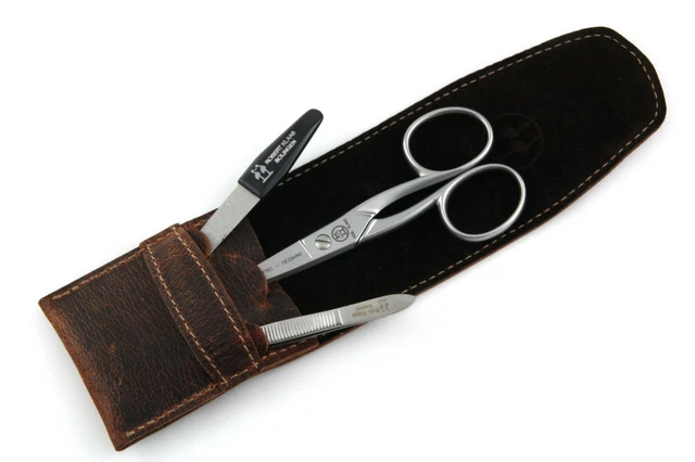 Set De Manucure 4 Pièces Robert Klaas Solingen - Étui Cuir Noir, Acier Inox