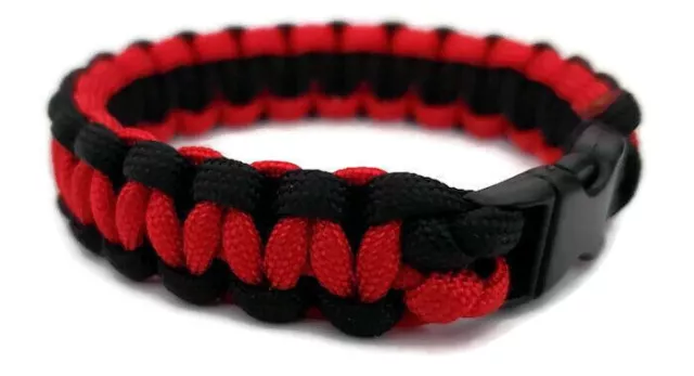 Hecho a mano rojo negro paracord elástico camping supervivencia unisex...