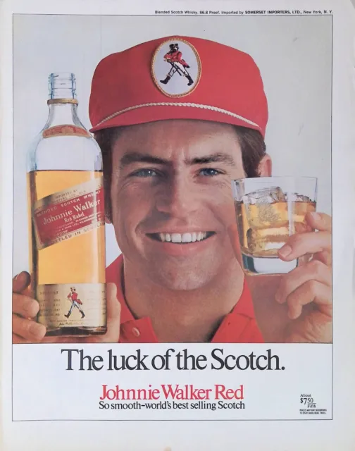 Vintage Print Ad 1970 Johnnie Walker Red Label Blended Scotch Whiskey Red Hat