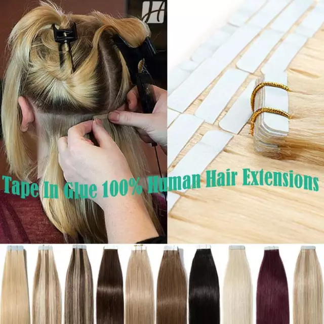 Glatt Tape in on Extensions Echthaar 100% Remy Haarverlängerung Tressen Blond DE