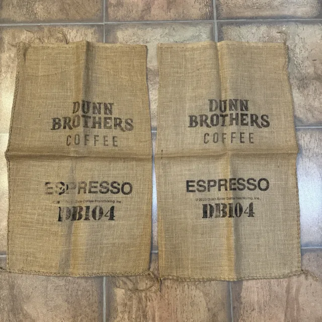 Lot Of 2 Dunn Brothers Espresso DB104 Coffee Bean Burlap Bag Sack 30" X 17"