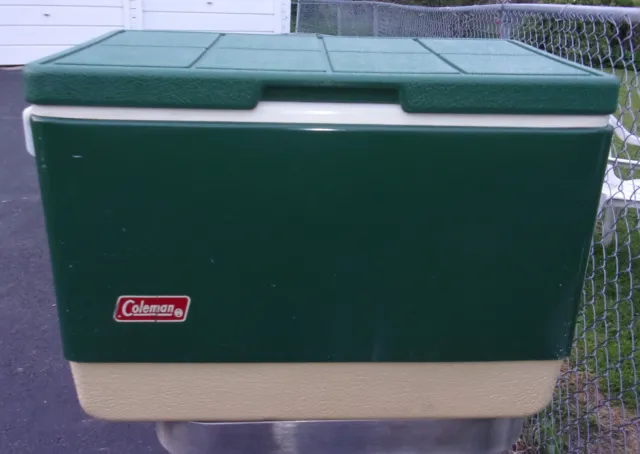 Vintage 1982 Coleman Green Metal & White Plastic Ice Chest Camping Cooler