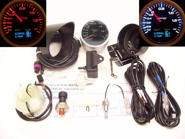 RSR Ladedruck Anzeige 4 in 1 klar Öldruck Öltemperatur Boost Gauge 60 Instrument