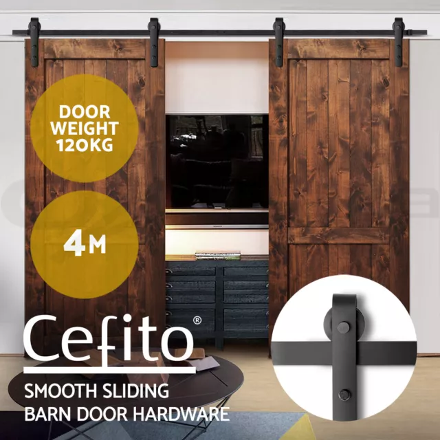 Cefito Sliding Barn Door Hardware Track Set 4m Roller Kit Slide Office Bedroom
