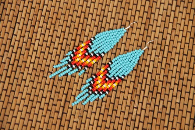 Beaded  Earrings, Native American Style,Handmade Earrings, Blue native earrings