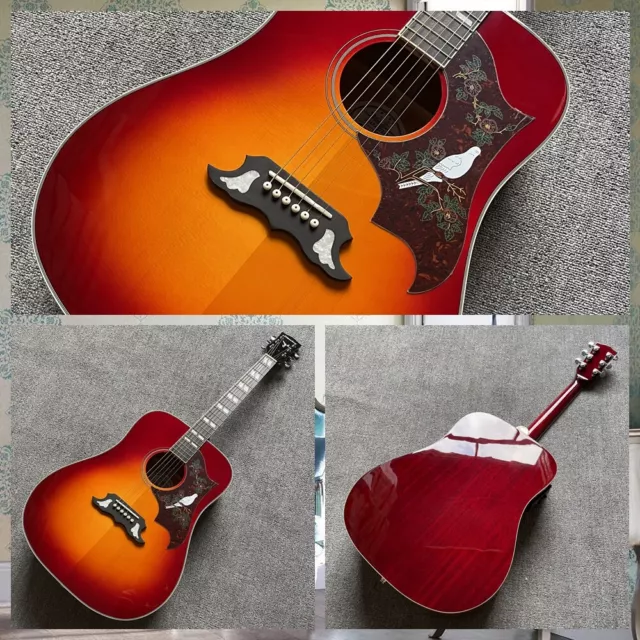 Acoustic Electric Guitar Sunburst Color Mahogany Back&Side Dove Pickguard