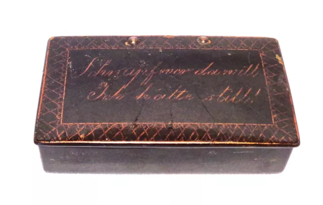 Uralt Lackdose Tabak Dose Schnupftabakdose Tabatiere mit Inschrift um 1850 RAR