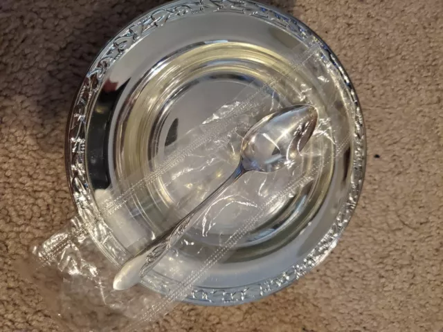 Vintage Oneida Plate Glass Dish Insert Silver Spoon Caviar, Jam/Jelly