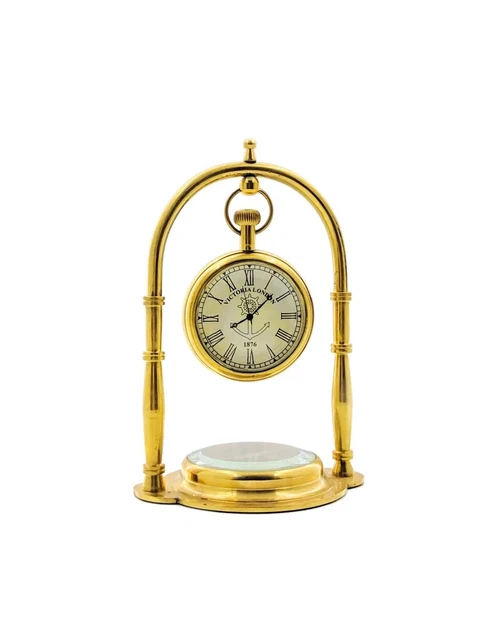 Reloj de escritorio/mesa náutico de latón Victoria London, con brújula de dirección