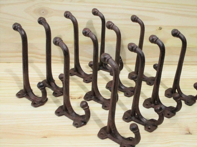 12 Large Harness Hooks Rack Coat Rustic Cast Iron Barn Heavy Duty 7 1/2" Long