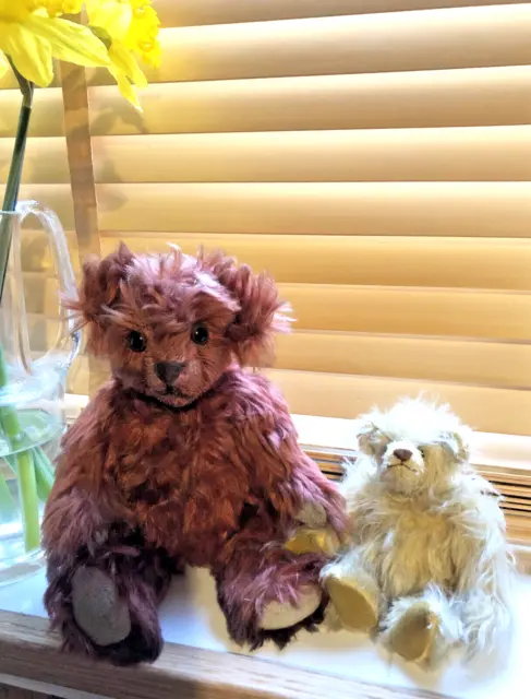 2 Friends,Artist Mrs Beardwell Jointed Furry Teddy Bears Hand Made In England