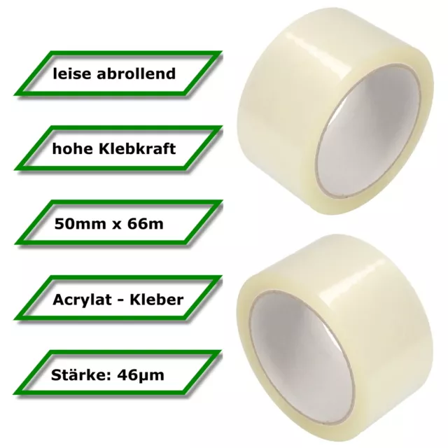 LEISE ABROLLEND Klebeband 46my Packband Paketband 50mm x 66m Geräuscharm klar