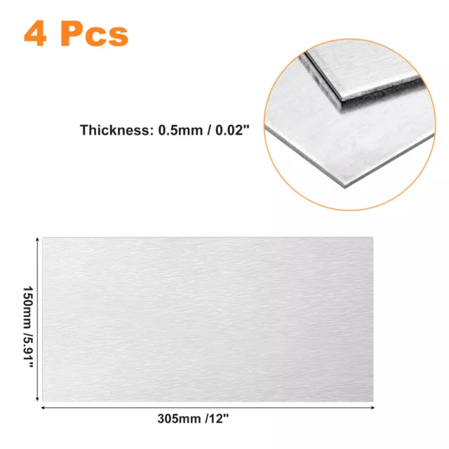 4Pcs 305mm x 150mm x 0.5mm Rectangle 5052 Aluminum Sheet Flat Metal Plate Stock 2