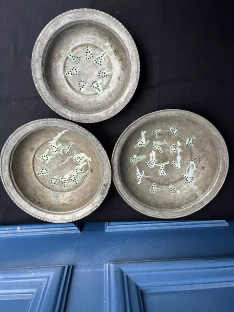 Set Of Three French Antique Large Copper  Pans