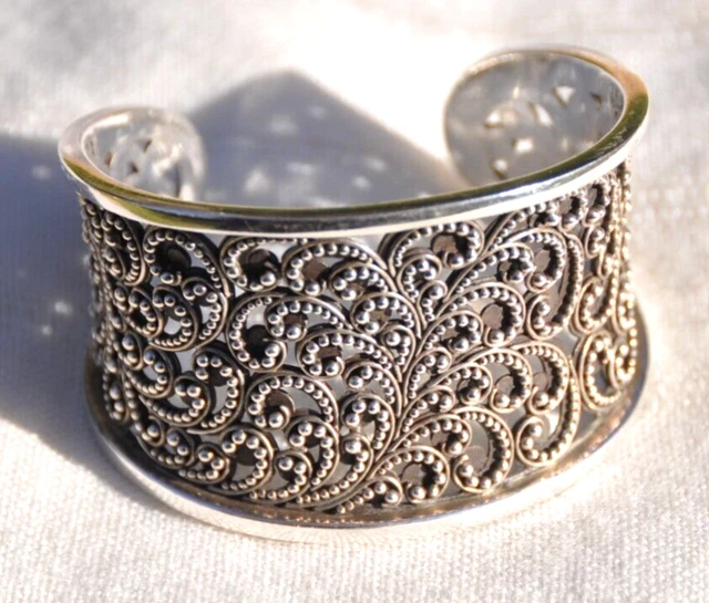 Beautiful Lois Hill Wide Beaded Scroll Graduated Sterling Silver Cuff Bracelet Beautiful Lois Hill Wide Beaded Scroll Graduated Sterling Silver Cuff Bracelet