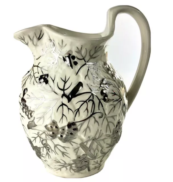 Wedgwood ETRURIA BARLASTON Porcelain Pitcher Silver Grape Vine Pattern 5" Tall